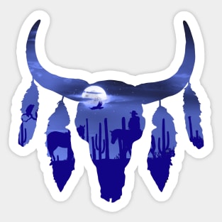 Cow Skull, night in the desert, tribal, american, cowboys, boho, bull skull Sticker